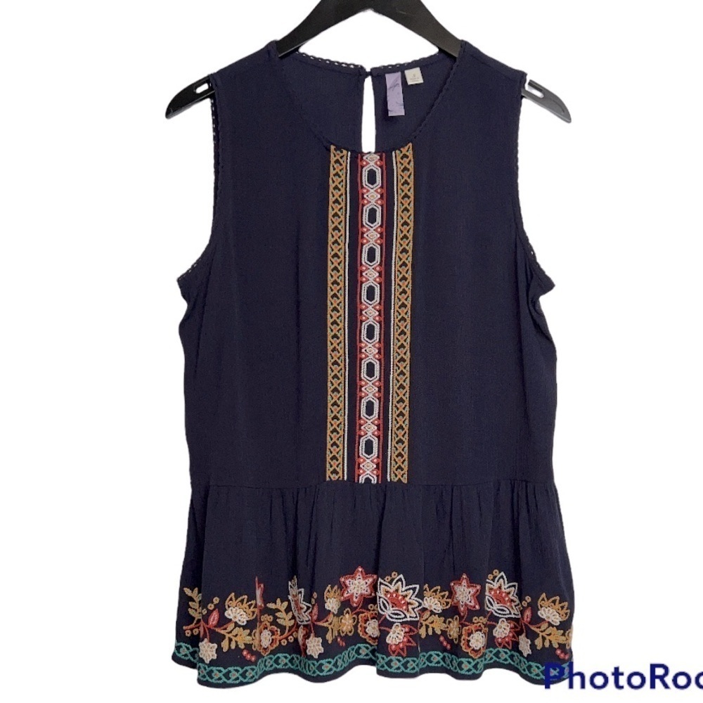 Alya Gauze Embroidered Top Navy Size Small